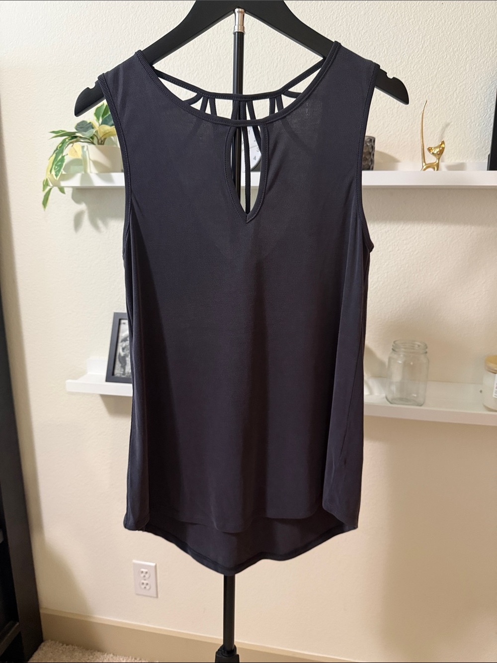Sleeveless Black Keyhole Tank with Strappy Back